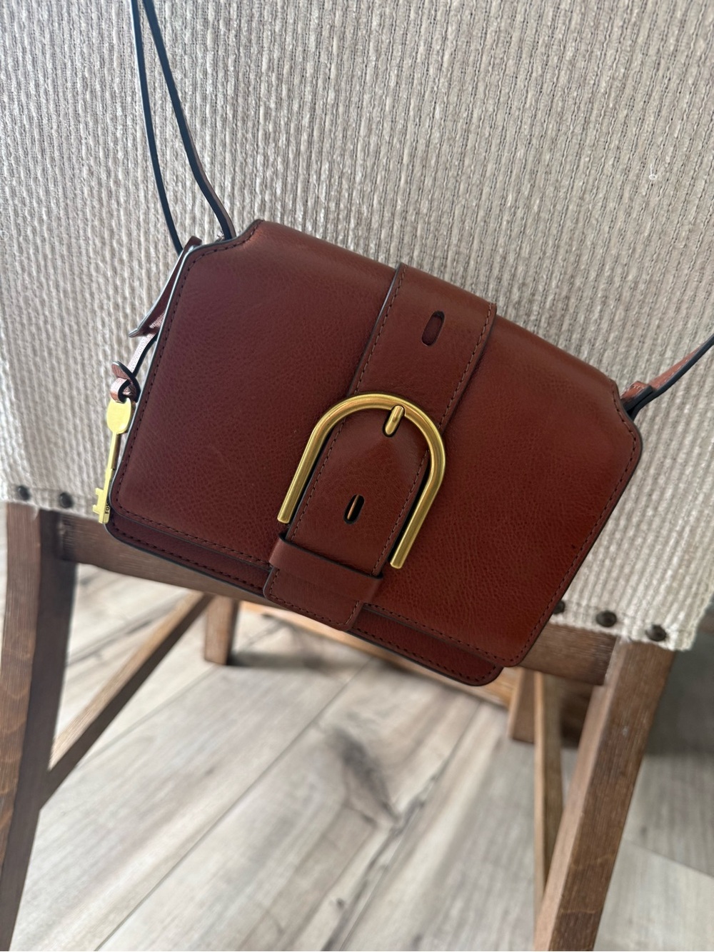 Fossil Saddle Brown Leather Buckle Crossbody - Picture 2 of 10